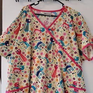 Never worn UA Scrubs cats flowers tie back scrub top